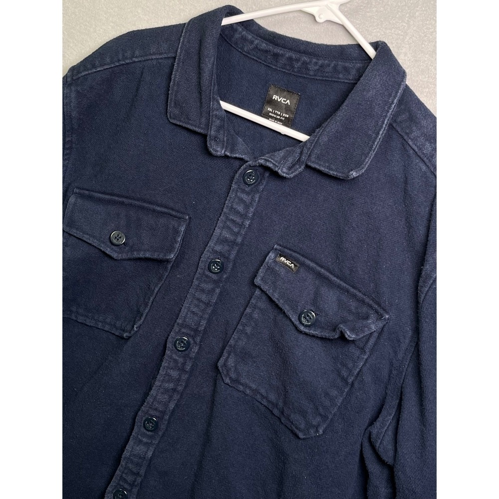RVCA Shacket Mens Navy Blue Long‎ Sleeve Button Up Shirt Regular Fit XXL